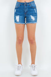 American Bazi High Waist Distressed Frayed Denim Shorts - Trendy Summer Fashion